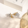 Women's Titanium Steel And Stainless Steel Geometric Style Electroplated Earrings With Gold And Silver Color Matching Peace Dove And Leaf Design