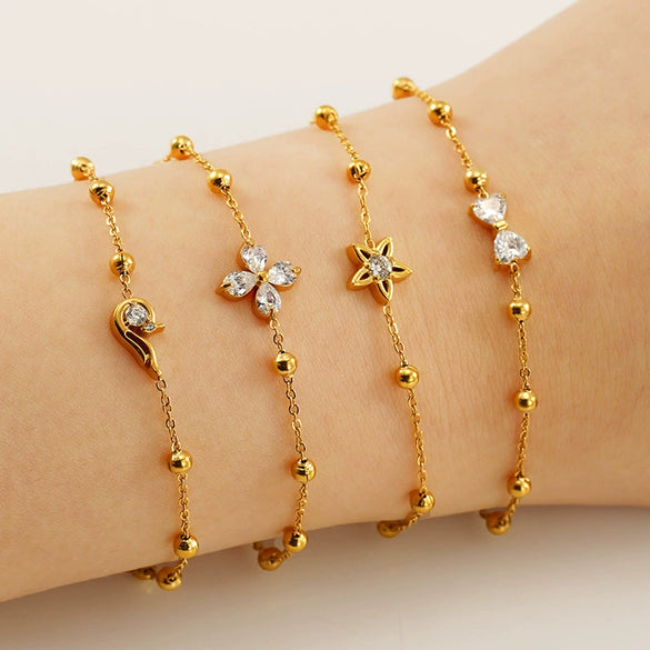 Women's Titanium Steel And Stainless Steel Geometric Zircon Bracelet With Electroplating
