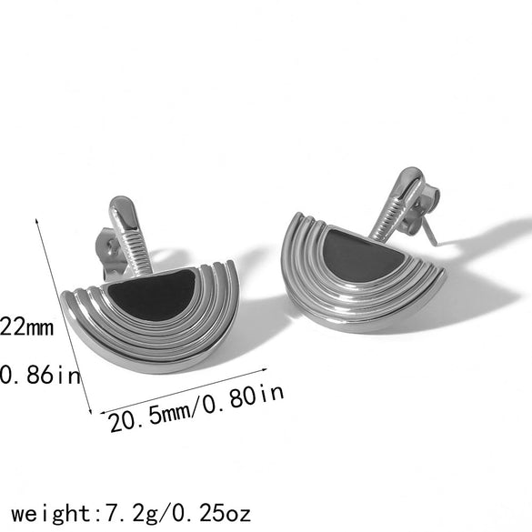 Women's Titanium Steel And Stainless Steel Half Disc Geometric Electroplated Earrings