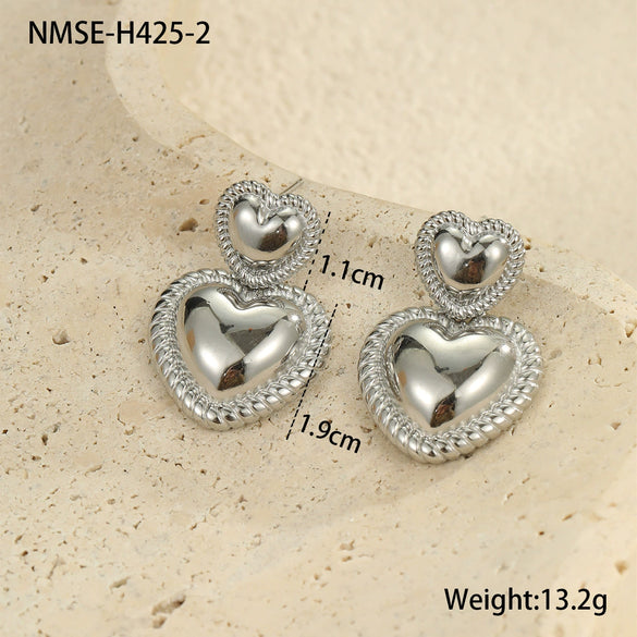 Women's Titanium Steel And Stainless Steel Heart Shaped Geometric Earrings With Electroplating