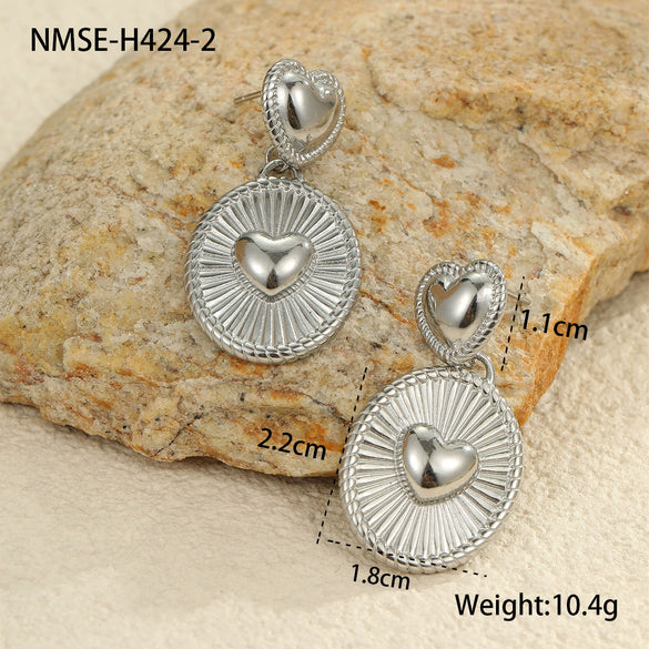 Women's Titanium Steel And Stainless Steel Heart Shaped Geometric Earrings With Electroplating