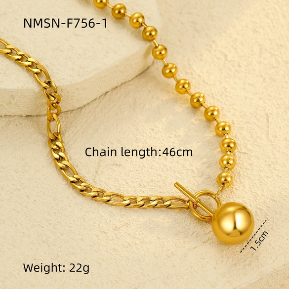 Women's Titanium Steel And Stainless Steel Hollow Ball Ot Buckle Necklace With Electroplating Retro And Simple Style