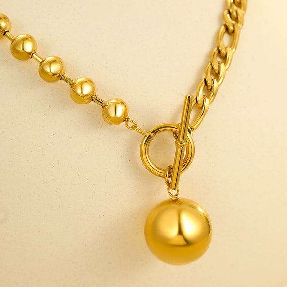 Women's Titanium Steel And Stainless Steel Hollow Ball Ot Buckle Necklace With Electroplating Retro And Simple Style