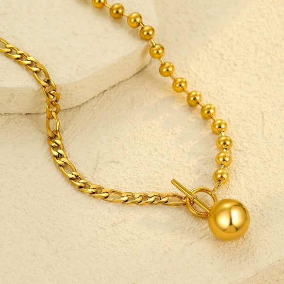 Women's Titanium Steel And Stainless Steel Hollow Ball Ot Buckle Necklace With Electroplating Retro And Simple Style