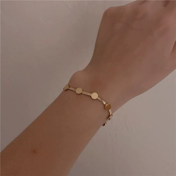 Women's Titanium Steel And Stainless Steel Jewelry Bracelet Set With Geometric Style And Electroplating Treatment
