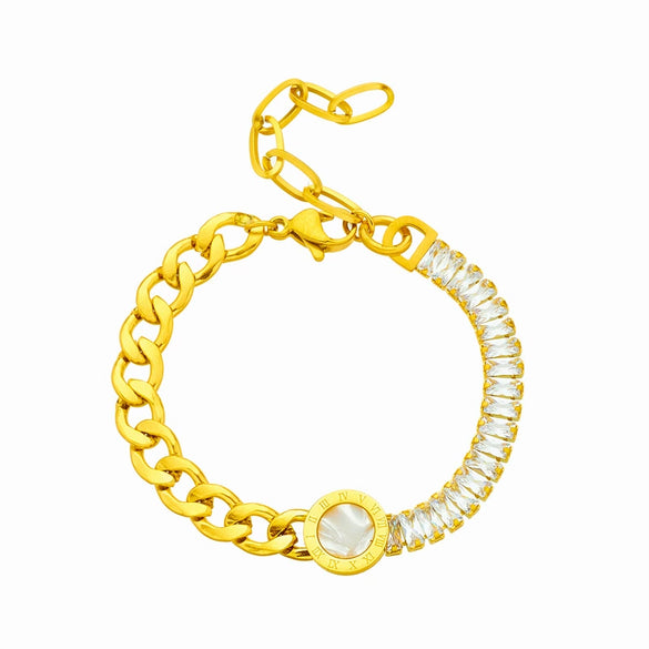 Women's Titanium Steel And Stainless Steel Jewelry Bracelet With Round Plate And Irregular Shape Electroplated