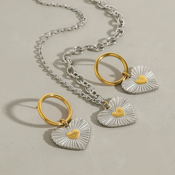 Women's Titanium Steel And Stainless Steel Jewelry Necklace And Earrings With Love Water Drops Bell Patterns Electroplated
