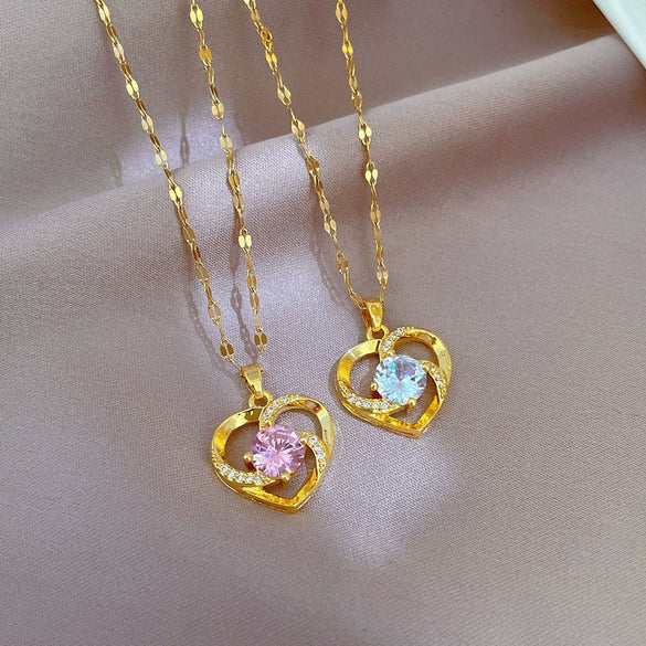 Women's Titanium Steel And Stainless Steel Love Heart Geometric Cartoon Style Micro Diamond Necklace