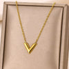 Women's Titanium Steel And Stainless Steel Necklace With Heart And Drop Shape Patterns O Word Chain Light Luxury Style Electroplated