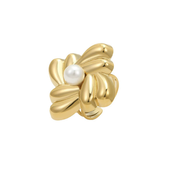 Women's Titanium Steel And Stainless Steel Ring With Gold Square Geometric Thread And Inlaid Pearls Electroplated Fashion Jewelry