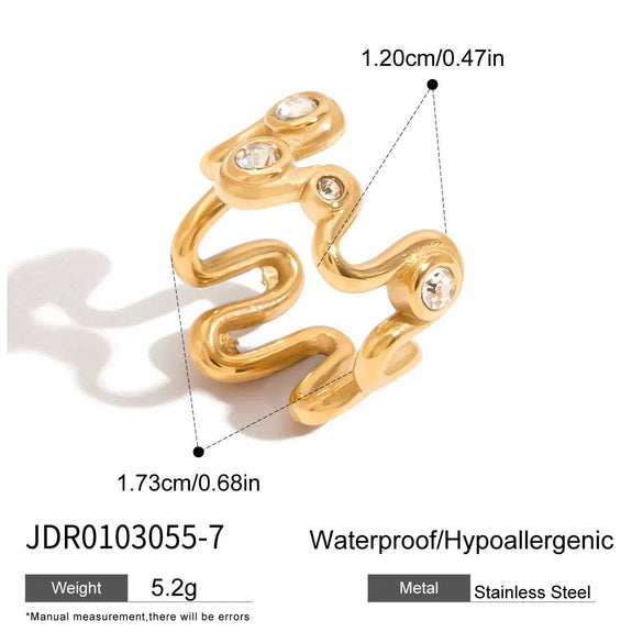 Women's Titanium Steel And Stainless Steel Ring With White Zirconium Wave Pattern Electroplated Nonfading Jewelry