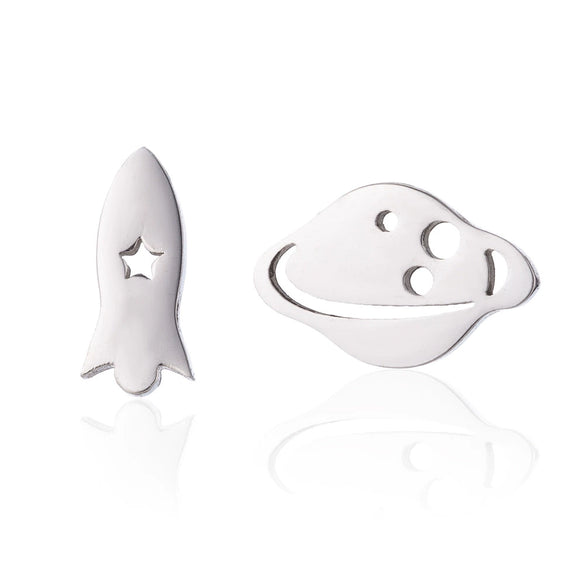 Women's Titanium Steel Asymmetric Spaceship Cartoon Earrings With Electroplated Finish Wholesale Fashion Jewelry
