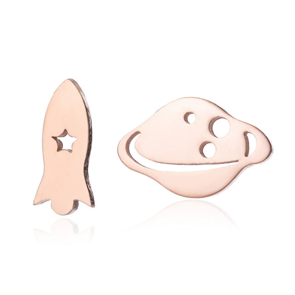 Women's Titanium Steel Asymmetric Spaceship Cartoon Earrings With Electroplated Finish Wholesale Fashion Jewelry