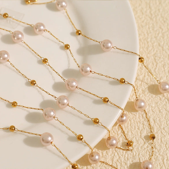 Women's 316L Stainless Steel Baby's Breath Pearl Necklace With Electroplating Fashionable Clavicle Chain