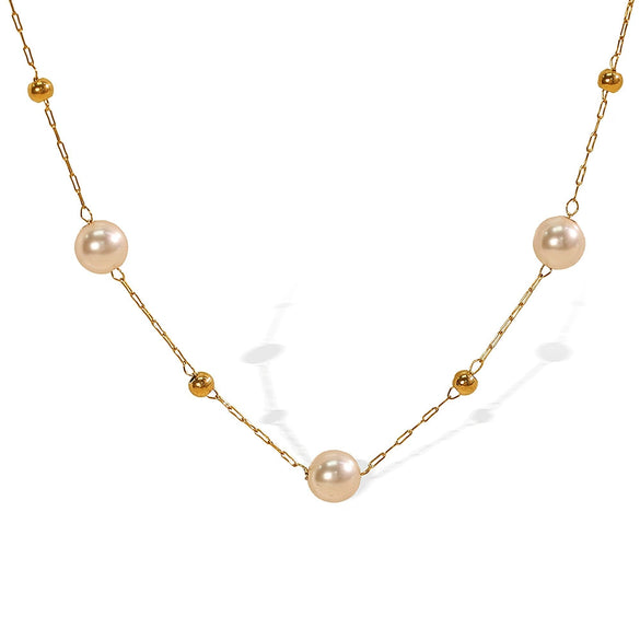 Women's 316L Stainless Steel Baby's Breath Pearl Necklace With Electroplating Fashionable Clavicle Chain