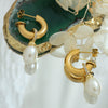 Women's 316L Stainless Steel Baroque Imitation Pearl C Shaped Geometric Electroplated Earrings