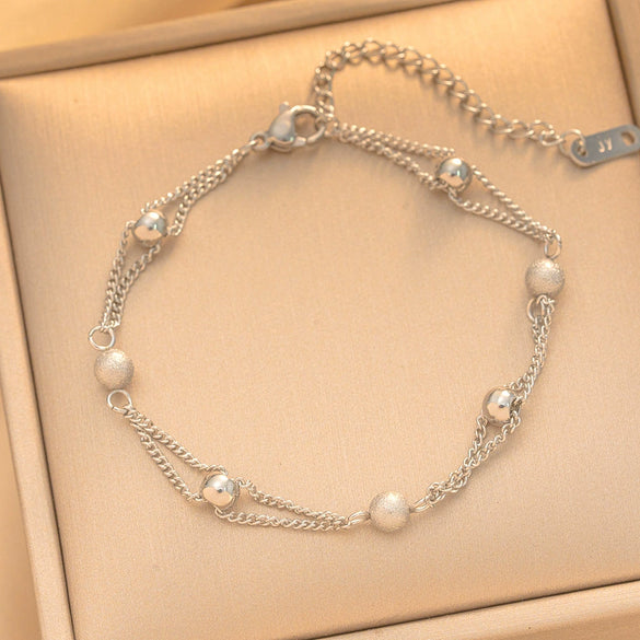 Women's Titanium Steel Beaded Chain Bracelet With Geometric Light Luxury Design And Polished Finish