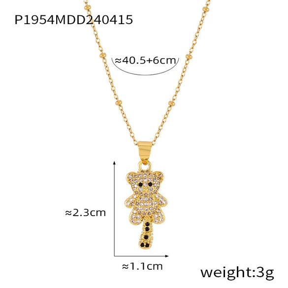 Women's Titanium Steel Bear Necklace With Geometric Pattern And Electroplating Design