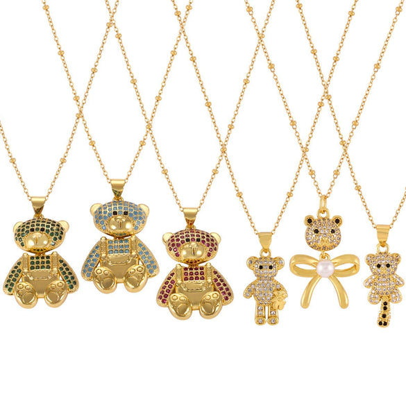 Women's Titanium Steel Bear Necklace With Geometric Pattern And Electroplating Design