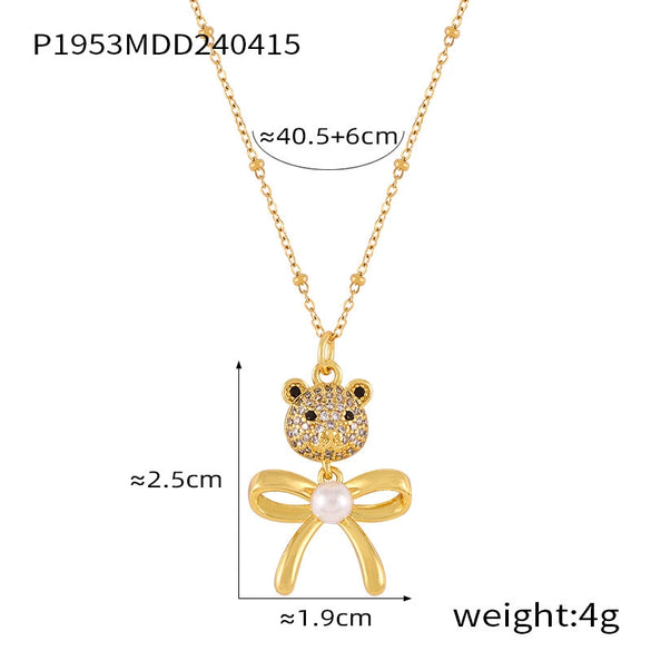 Women's Titanium Steel Bear Necklace With Geometric Pattern And Electroplating Design