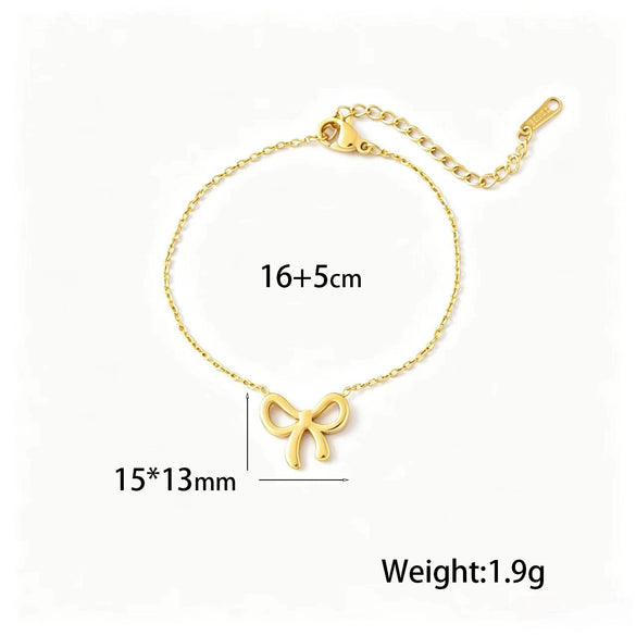 Women's Titanium Steel Bow Necklace And Earrings Set With Cross Chain Electroplated Fashion Jewelry