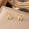 Women's Titanium Steel Bow Necklace And Earrings Set With Cross Chain Electroplated Fashion Jewelry
