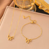 Women's Titanium Steel Bow Necklace And Earrings Set With Cross Chain Electroplated Fashion Jewelry