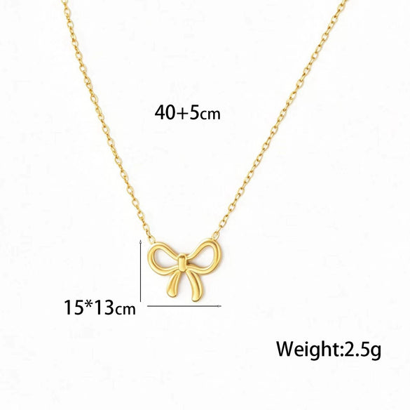 Women's Titanium Steel Bow Necklace And Earrings Set With Cross Chain Electroplated Fashion Jewelry