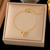 Women's Titanium Steel Bow Necklace And Earrings Set With Cross Chain Electroplated Fashion Jewelry