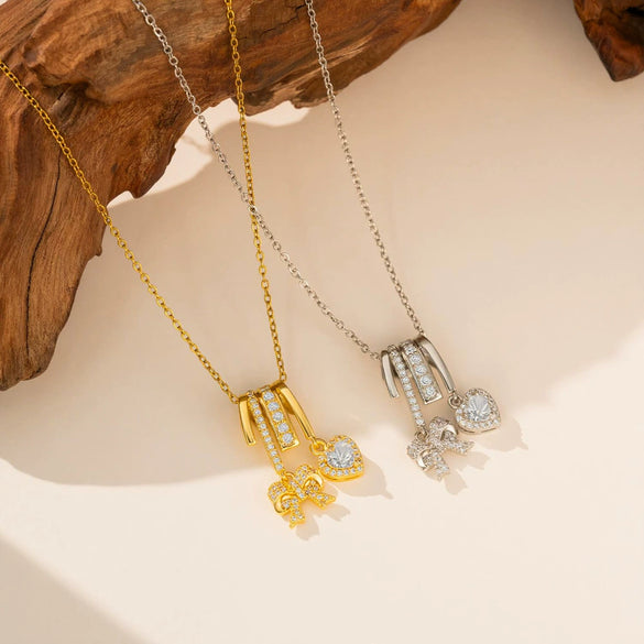 Women's Titanium Steel Bowknot Heart Pendant Necklace With Zircon Inlay Electroplated O Chain Simple Elegant Choker Jewelry