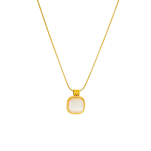 Women's Titanium Steel Box Chain Cat's Eye Necklace With Geometric Style And Electroplating Treatment