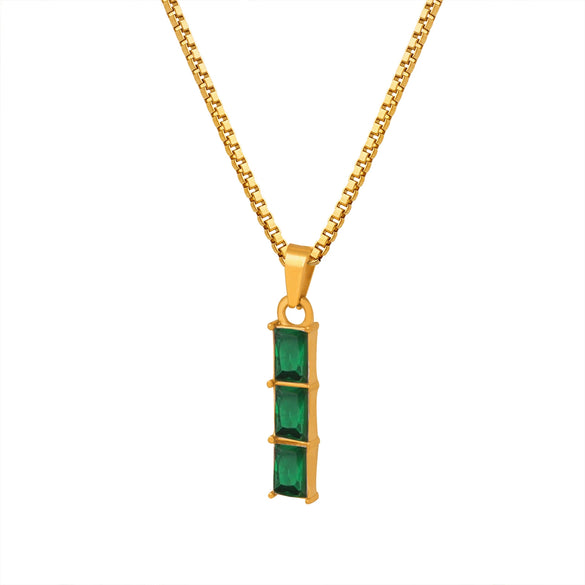 Women's Titanium Steel Box Chain Necklace With Geometric Crystal Pendant Gold Plated