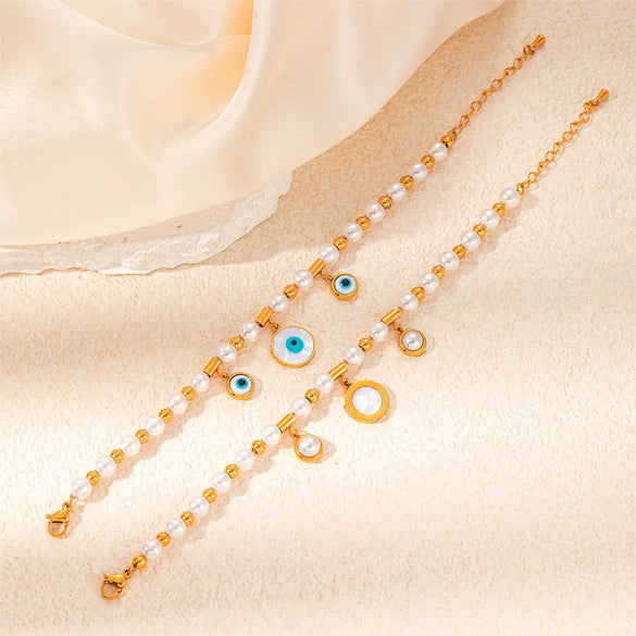 Women's Titanium Steel Bracelet 18K Goldplated With Natural Freshwater Pearl Geometric Heart Shape Flower Design