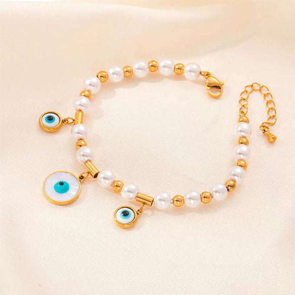 Women's Titanium Steel Bracelet 18K Goldplated With Natural Freshwater Pearl Geometric Heart Shape Flower Design