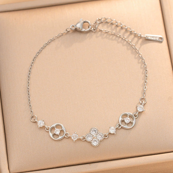 Women's Titanium Steel Bracelet With Colorful Zircon Geometric Heart Design And Real Gold Plating