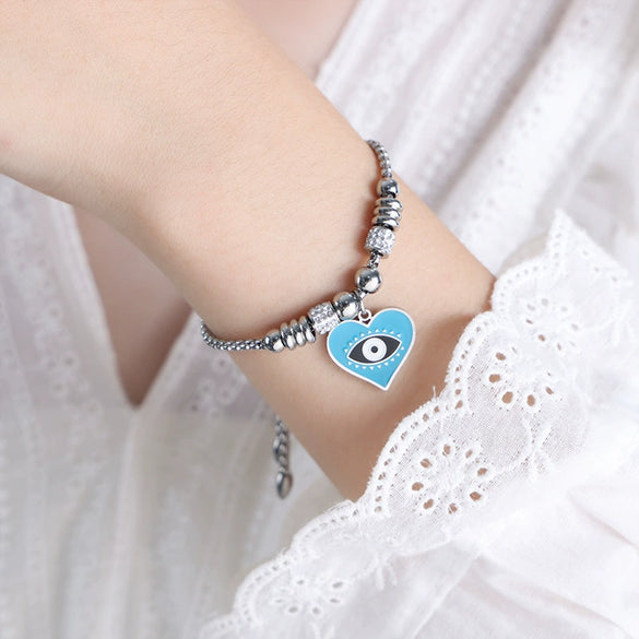 Women's 316L Stainless Steel Bracelet With Retro Personality Exaggerated Eyes Pendant And Geometric Style Electroplated