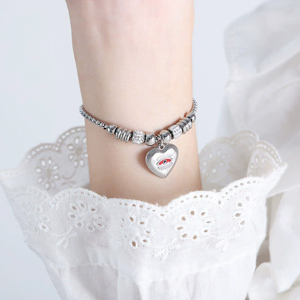 Women's 316L Stainless Steel Bracelet With Retro Personality Exaggerated Eyes Pendant And Geometric Style Electroplated