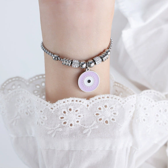 Women's 316L Stainless Steel Bracelet With Retro Personality Exaggerated Eyes Pendant And Geometric Style Electroplated