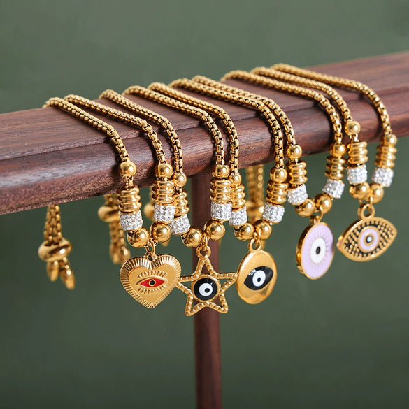 Women's 316L Stainless Steel Bracelet With Retro Personality Exaggerated Eyes Pendant And Geometric Style Electroplated