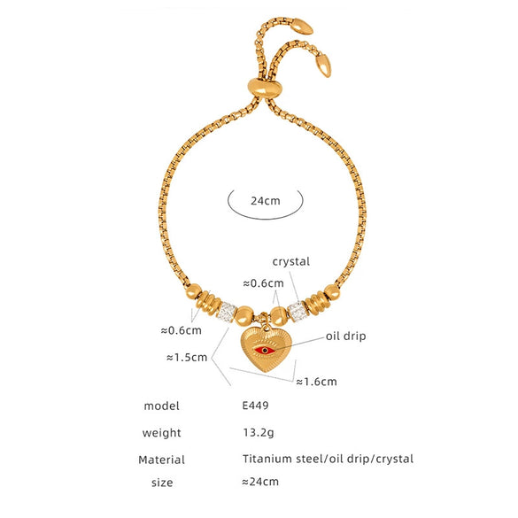 Women's 316L Stainless Steel Bracelet With Retro Personality Exaggerated Eyes Pendant And Geometric Style Electroplated