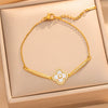 Women's Titanium Steel Bracelet With Zircon Shell Four Leaf Flower Design And Vacuum Plated Finish
