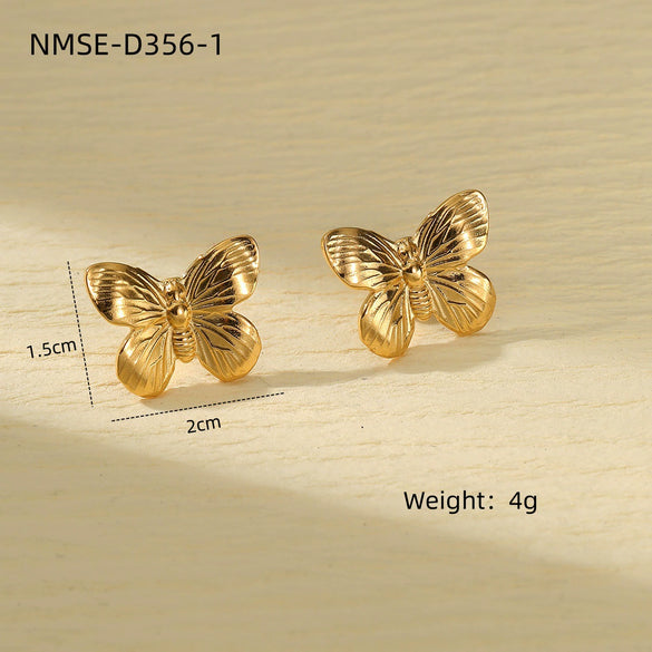 Women's Titanium Steel Butterfly Flower Electroplated Earrings Light Luxury Style