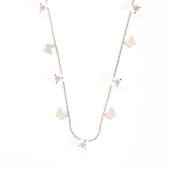 Women's Titanium Steel Butterfly Necklace With French Romantic Style And 18K Gold Plated Electroplating