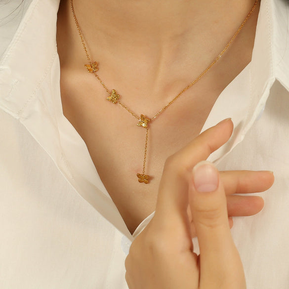Women's 316L Stainless Steel Butterfly Tassel Necklace Electroplated Light Luxury Fashion Design