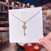 Women's Titanium Steel Clover Key Pendant Necklace With Mixed Gem Inlay And Geometric Pattern And Diamond Design