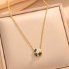 Women's Titanium Steel Clover Leaf Pendant Necklace With Round Link Chain Polished Gold Tone Electroplated Light Luxury Jewelry