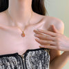 Women's Titanium Steel Copper Geometric Pattern Set With Diamonds Oildrip Rose Pearl Necklace