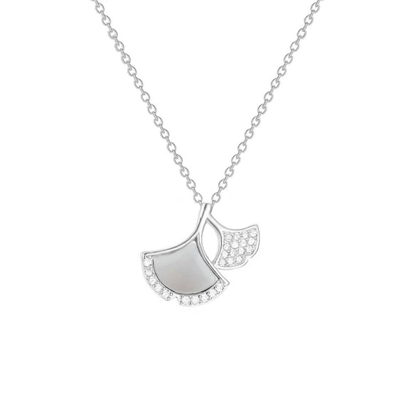 Women's Titanium Steel Copper Microinlaid Zircon Ginkgo Leaf Pendant Necklace With Diamond Design