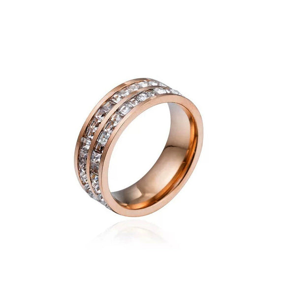Women's Titanium Steel Couple Ring With Single Or Double Row Diamond Inlay Rhombus Shape Electroplated Simple Stylish Band