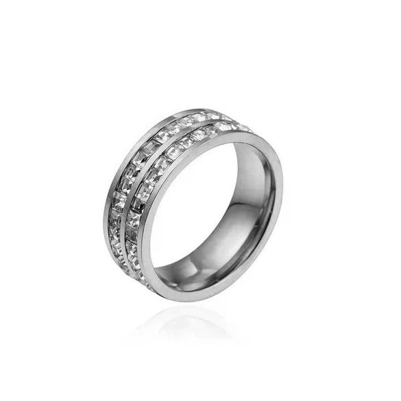 Women's Titanium Steel Couple Ring With Single Or Double Row Diamond Inlay Rhombus Shape Electroplated Simple Stylish Band